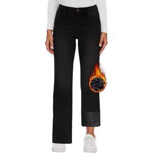 Fleece Lined High Waist Wide Leg Baggy Jeans for Women Winter Fashion
